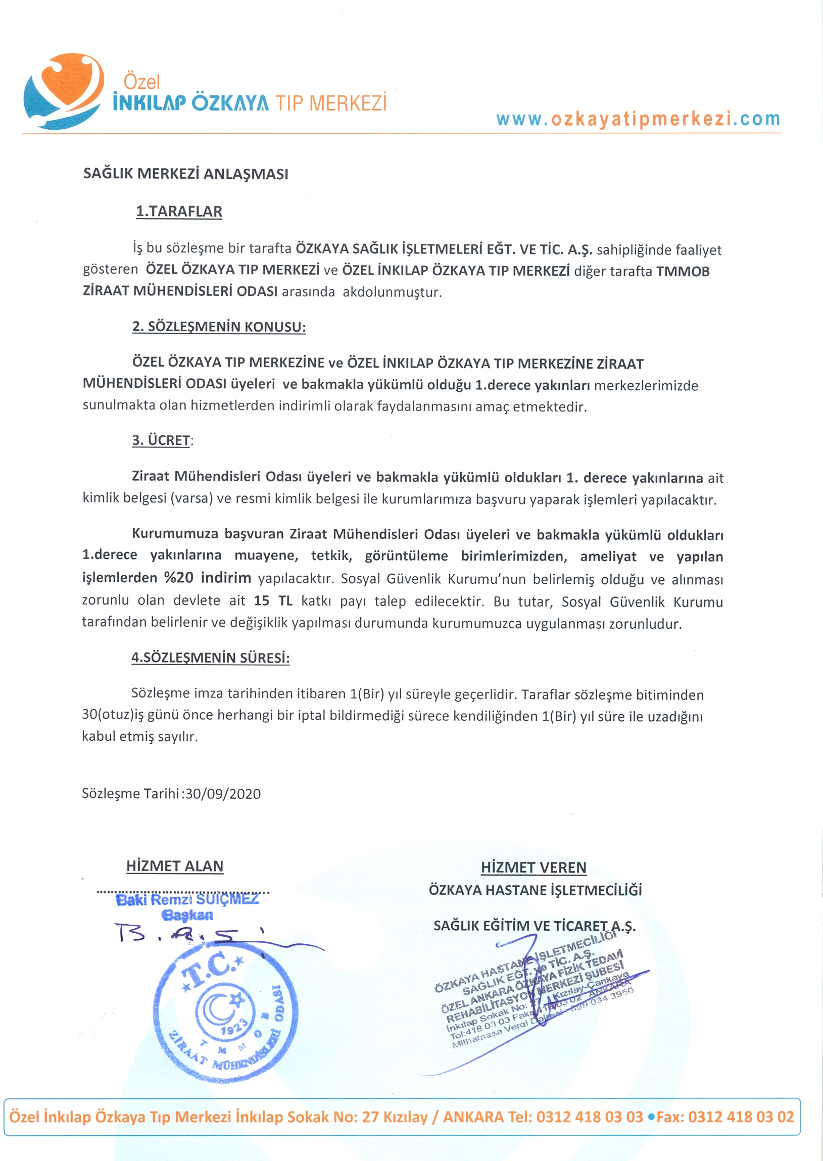 ÖZKAYA TIP MERKEZİ İLE ÜYELERİMİZE İNDİRİM ANLAŞMASI