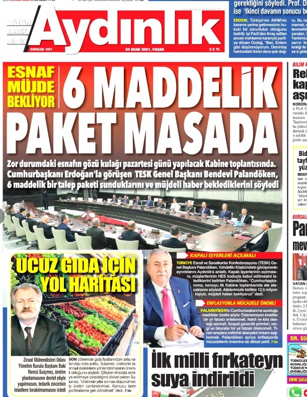 AYDINLIK GAZETESİ: UCUZ GIDA İÇİN YOL HARİTASI- 24 OCAK 2021