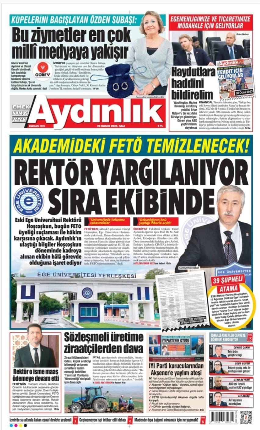 AYDINLIK GAZETESİ: SÖZLEŞMELİ ÜRETİME ZİRAATÇİLERDEN DAVA- 28 KASIM 2023