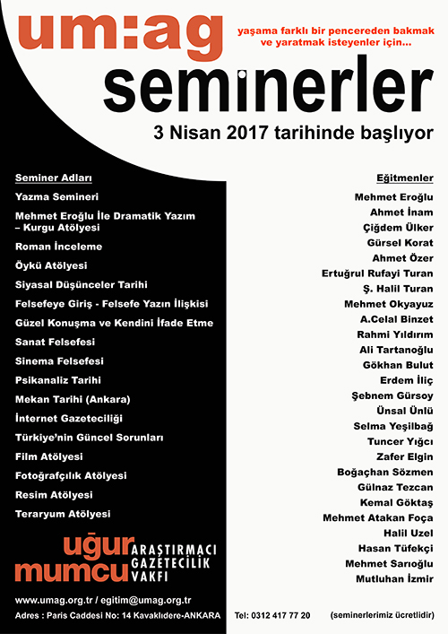 UM:AG EĞİTİM BÖLÜMÜ  23. DÖNEM 3. GRUP (NİSAN - HAZİRAN 2017) -  AÇILMASI PLANLANAN SEMİNERLER