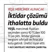 CUMHURİYET GAZETESİ: ET, LİMON, AYÇİÇEĞİ YAĞI GİBİ ÜRÜNLERİN ARDINDAN YEŞİL MERCİMEKTE DE GÜMRÜK VERGİSİ SIFIRLANDI: İTHALAT AŞKI BİTMİYOR- 14 ŞUBAT 2024
