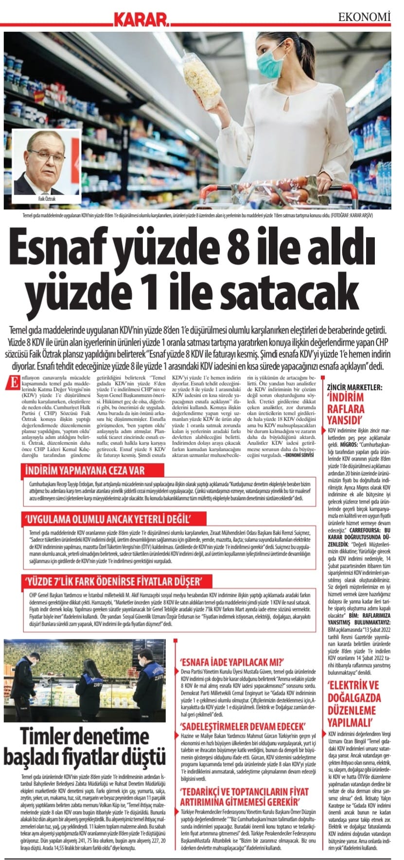 KARAR GAZETESİ: İNDİRİM ESNAFIN CEBİNDEN- 15 ŞUBAT 2022