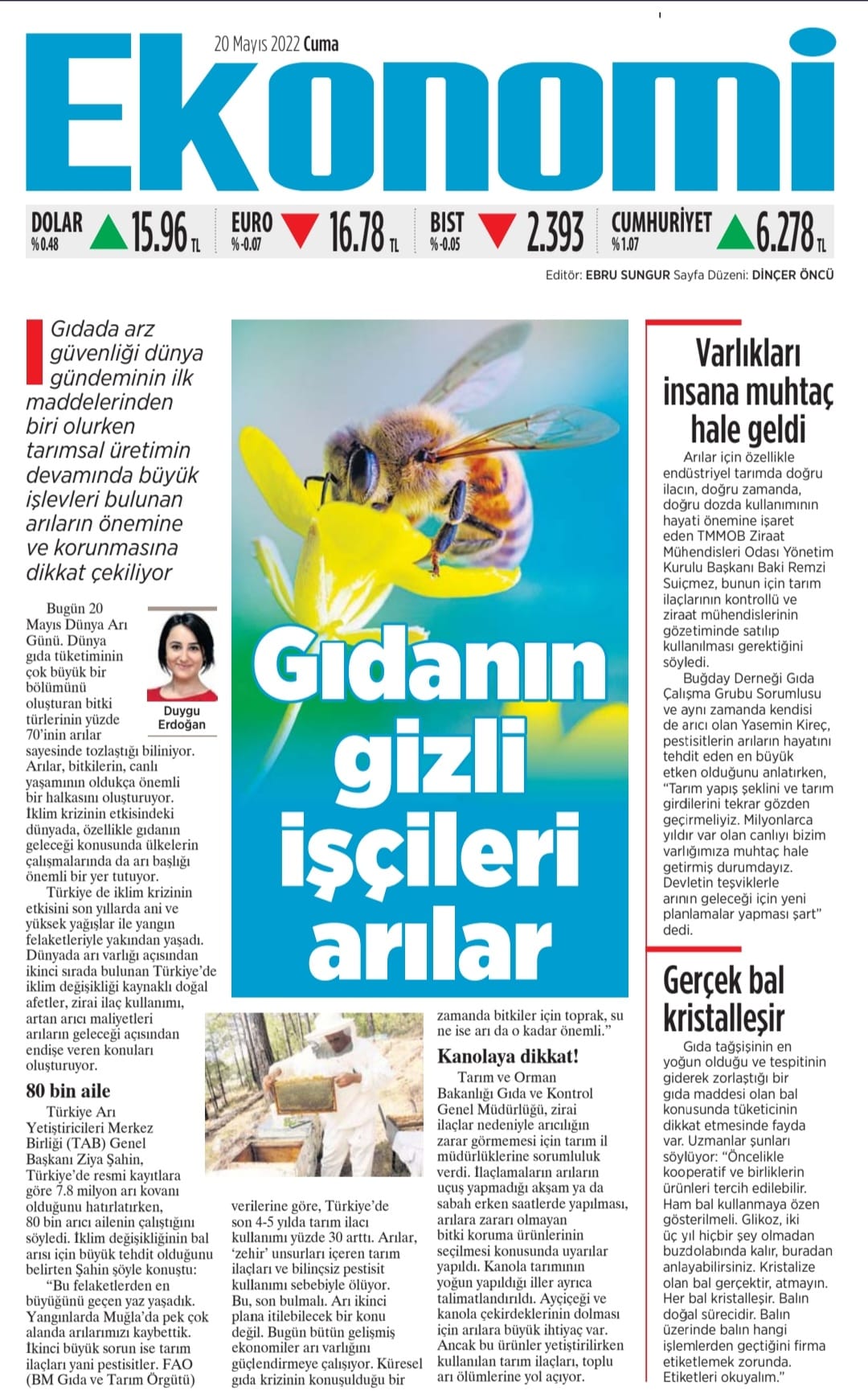 MİLLİYET GAZETESİ: GIDANIN GİZLİ İŞÇİLERİ ARILAR- 20 MAYIS 2022