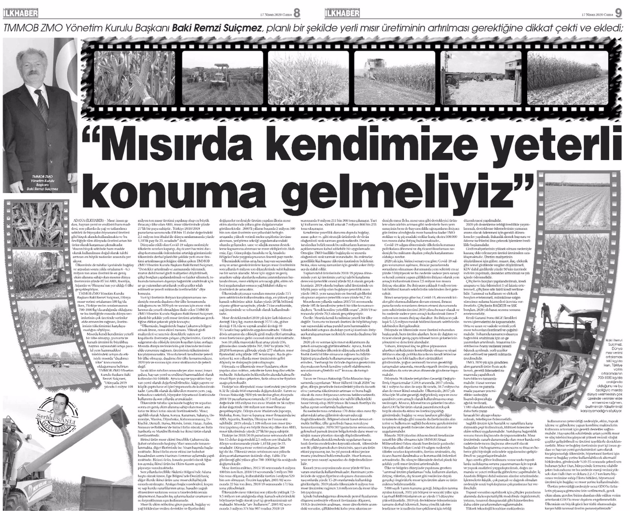 İLK HABER GAZETESİ: MISIRDA KENDİMİZE YETERLİ KONUMA GELMELİYİZ- 17 NİSAN 2020
