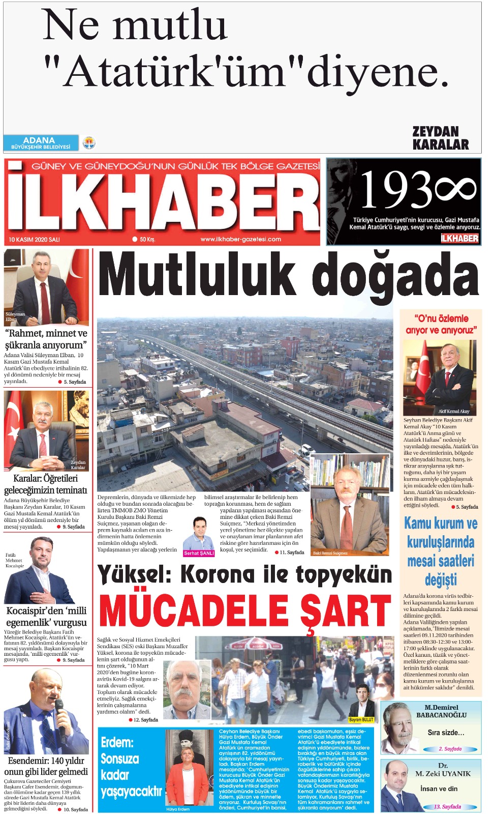 İLK HABER GAZETESİ: MUTLULUK DOĞADA- 9 KASIM 2020